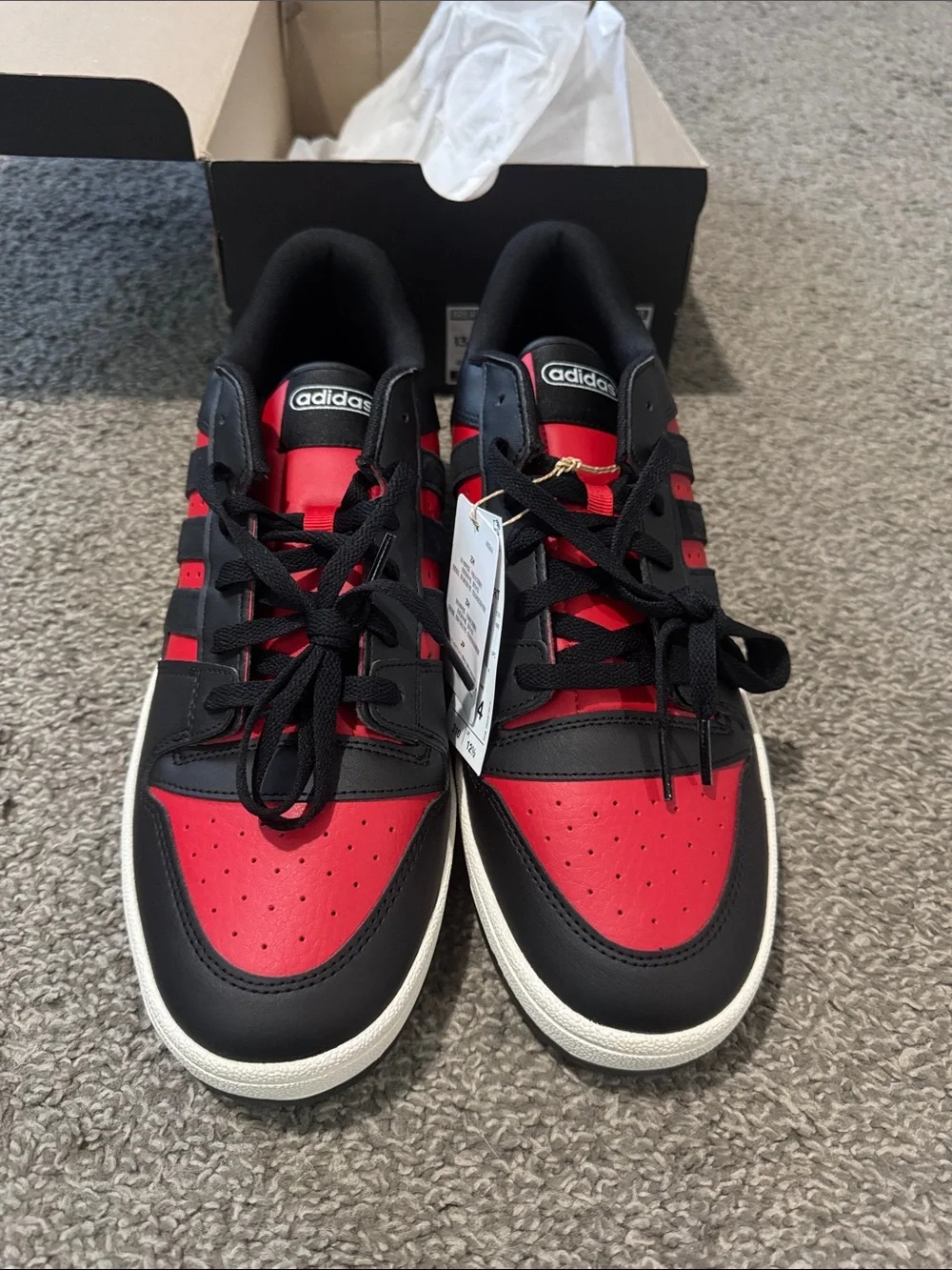 Men's Adidas Black and Red Court-Inspired Sneakers- Size 13